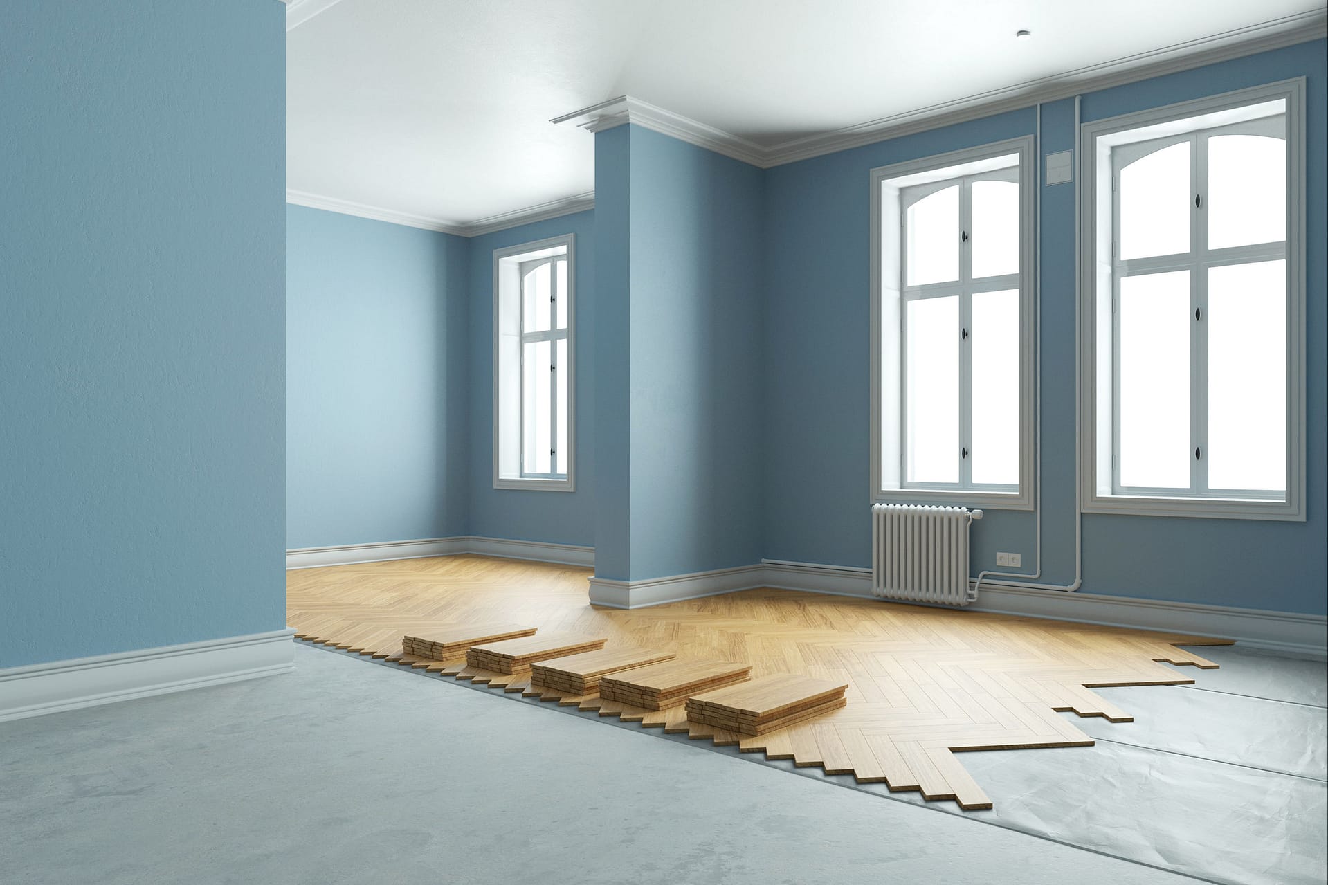 Lay new parquet during renovation in the old building